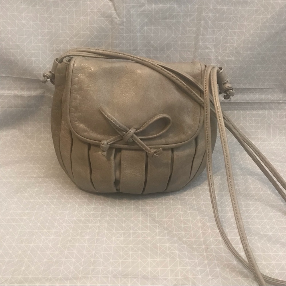 Anthropologie Miah Gray Leather Pleated Pouch Bag